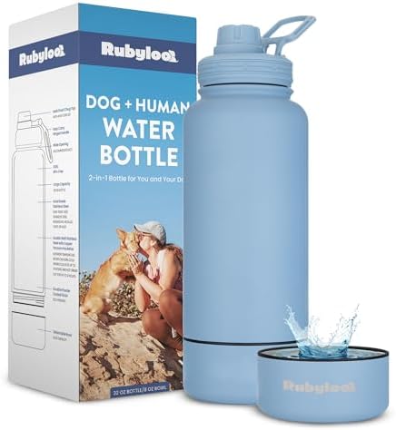 Rubyloo Dog Mom Essentials Bundle - Puffer Tote with Storage Containers (Beige) and 32 oz Water Bottle with Detachable Bowl (Solid Dusty Blue) - Travel Bag and Hydration Set - Image 5