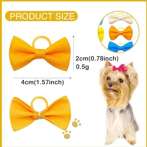 20Pcs/10 Pairs Solid Color Yorkie Dog Puppy Hair Bows with Rubber Bands Hair Accessories Bow Pet Grooming Cute Pet Small Hair Bowknot (Solid Color) - Image 2