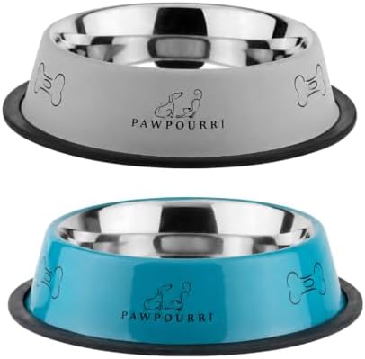 Stainless Steel Dog Bowl Pack of 2, Food & Water Bowl for Dogs, Durable Dog Feeding Bowl, Bowls for Medium Dogs, Easy to Clean, Anti-Skid Pet Bowl 24 oz (Blue & Grey) by PAWPOURRI