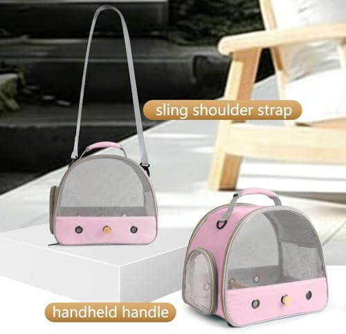Bird Carrier, Portable Small Bird Parrot Parakeet Carrier with Standing Perch and Soft Mat, Side Access Window Collapsible (Pink, Mesh Windows) - Image 4