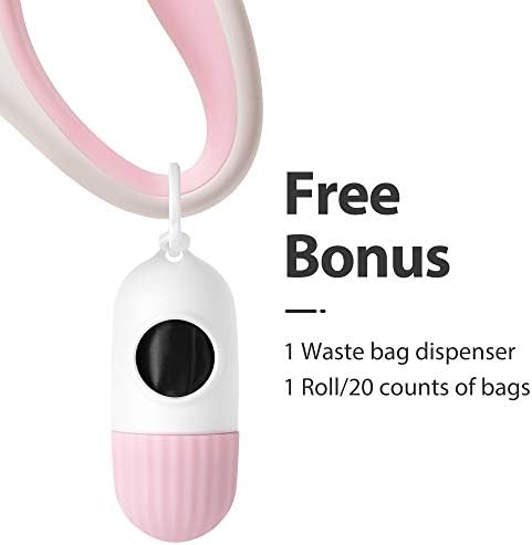 Fida Retractable Dog Leash with Dispenser and Poop Bags, 16ft, White & Pink - Image 2