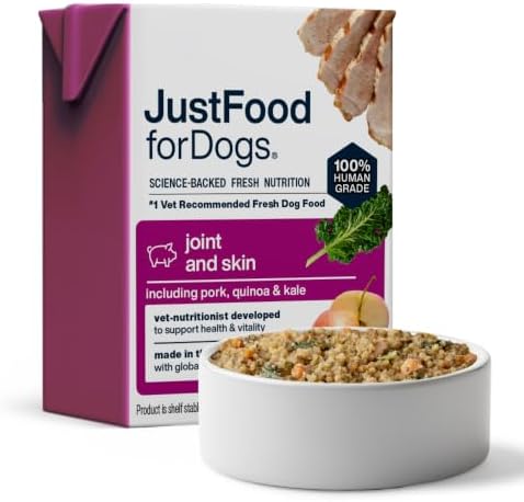 JustFoodForDogs Pantry Fresh Wet Dog Food, Complete Meal or Dog Food Topper, for Joint Health, Skin Health, Allergies, Joint & Skin Support, Pork & Quinoa - 12.5 oz (Pack of 12) by JustFoodForDogs