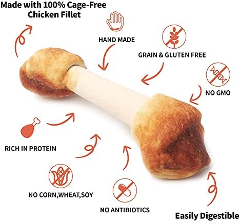 LuvChew Chicken Dog Chew Bones Medium, Rawhide Free, Grain Free, Made with Real Chicken & Wholesome Vegetables, Knotted Bones Medium 5pcs/Pack - Image 2