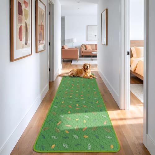 Sunheir Washable Pee Pads for Dogs Large 24" x 72" 2-Pack Reusable Puppy Pads Pet Training Pads, Absorb Dog Mats, Whelping Pad, Non-Slip Protects Against Urine Leakage, Runner Rug (Leaves - Green) by SUNHEIR