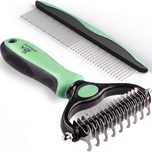 Pat Your Pet Deshedding Brush & Metal Comb Grooming Combo for Cats & Dogs by PatYourPet