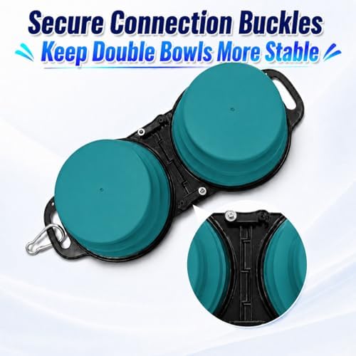 Double Collapsible Dog Bowls for Travel, Food and Water Set with Clip, Teal - Image 4