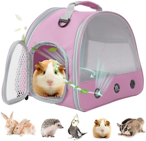 Breathable Guinea Pig Carrier Backpack with Nylon Mesh Window Portable Carrier for Guinea Pig, Bunny Bearded Dragon Bird Chinchilla Ferret Travel Outdoor by LightUpYourPetsLife