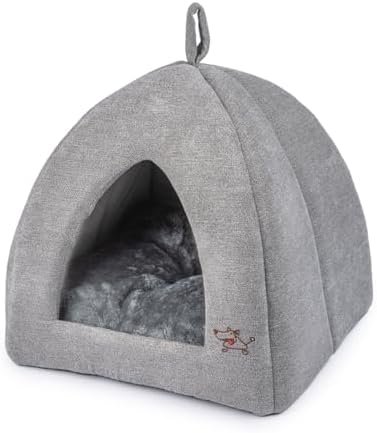 Best Pet Supplies Cat Bed for Indoor Cat, Domed Tent House with Removable Pillow, Covered Cat Cave for Small Dog, Puppies and All Breeds of Cats - Gray, 16 x 16 x H:16" by BestPetSuppliesLLC