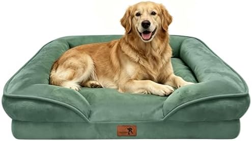 Spotted Play Orthopedic Dog Bed with Sides - Sofa Beds for Extra Large Dogs, Supportive Foam Pet Couch Bed with Washable Removable Cover, Waterproof Lining and Non-Slip Bottom, Green - XL by Spotted+Play