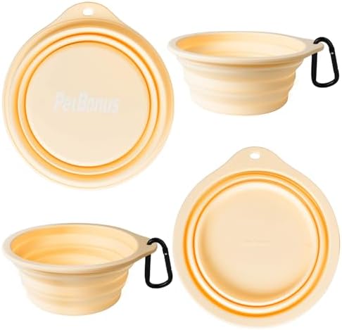 PetBonus 2-Pack Silicone Collapsible Dog Bowls, BPA Free Dishwasher Safe, Portable Foldable Expandable Travel Bowl, Food Water Feeding Cup Dish for Dogs Cats with 2 Carabiners(Light Mint,Beige Cream - Image 2