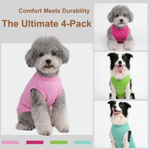 Chol&Vivi Dog Shirt Clothes, 4pcs Blank Dog Shirts Cotton Clothes Sleeveless Fit for Small to Extra Large Size, Pet Tank Top for All Breeds, Soft and Breathable, Light Blue/Green/Pink/Rose Red, Medium - Image 2