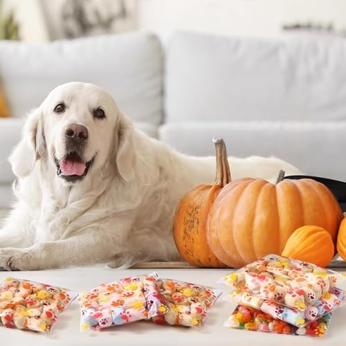 Pasimy 200 Pcs Dog Paw Treat Bags, Clear Self Adhesive Fall Color - Image 5