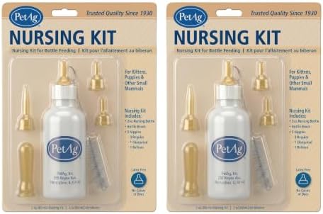 PetAg Nursing Kit - 2 oz, Pack of 2 - Promotes The Natural Feeding of Liquids to Baby Animals - Each Kit Includes 2 oz. Bottle with Cap, 5 Nipples & Cleaning Brush by PetAg