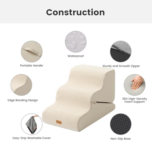 Gardner Pet Dog Stairs for Small Dogs 16.5" H, 2 in 1 Transformable 3-Step Pet Stairs and Dog Ramp for Couch (13-20 in), Beige Adjustable Pet Steps with Non-Slip Waterproof Cover and CertiPUR-US Foam - Image 4