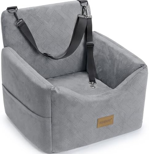 JOEJOY Dog Car Seats for Small Medium Dogs Under 35lbs, Dog Booster Seat with Detachable Washable Cover and Cushion, Memory Foam Pet Car Seat with Safety Belt and Storage Pockets (LG) by JOEJOY