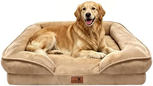 Spotted Play Orthopedic Dog Bed with Sides - Sofa Beds for Extra Large Dogs, Supportive Foam Pet Couch Bed with Washable Removable Cover, Waterproof Lining and Non-Slip Bottom, Brown - XL by Spotted+Play