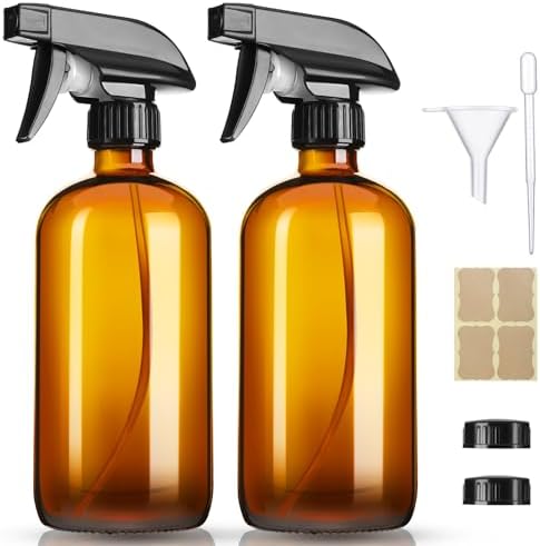 GIVAMEIHF 16oz Amber Glass Spray Bottles,2 Pack Glass Spray Bottles Refillable Empty Bottle with Adjustable Nozzle,Spray Bottle for Essential Oils,Cleaning,Pets,Hair Mister by GIVAMEIHF