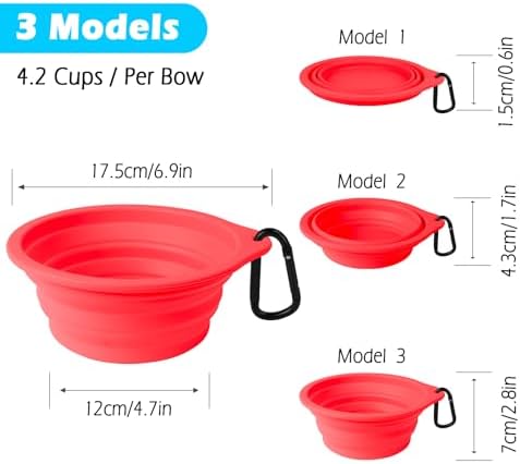 PetBonus 2-Pack Large Silicone Collapsible Dog Bowls, 34oz/1000ml BPA Free Portable Foldable Travel Bowl for Pet Cat, Food Water Feeding Dish for Camping with 2 Carabiners (Black, Red) - Image 3