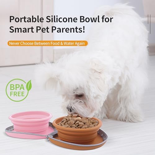 Collapsible Dog Bowls, 2-in-1 Pet Food Water Feeder Brown Pink - Image 7