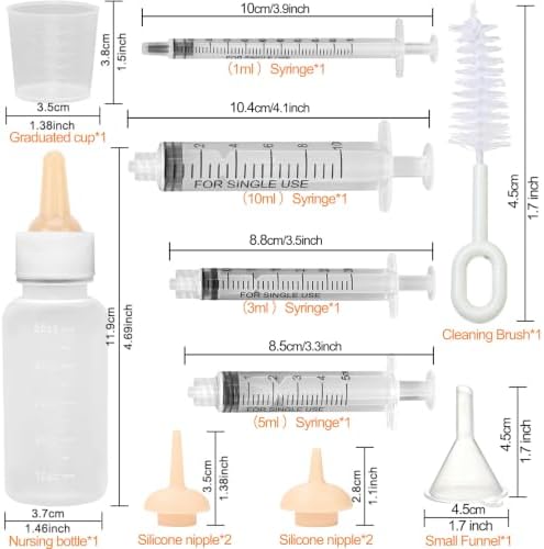 Pet Nursing Feeder Kit, 13PCS Kitten Puppy Feeding Set, Hand Feeding Syringe with Soft Silicone Nipples for Newborn Puppies, Kittens, Hamsters, Rabbits, Small Animals (White) - Image 3