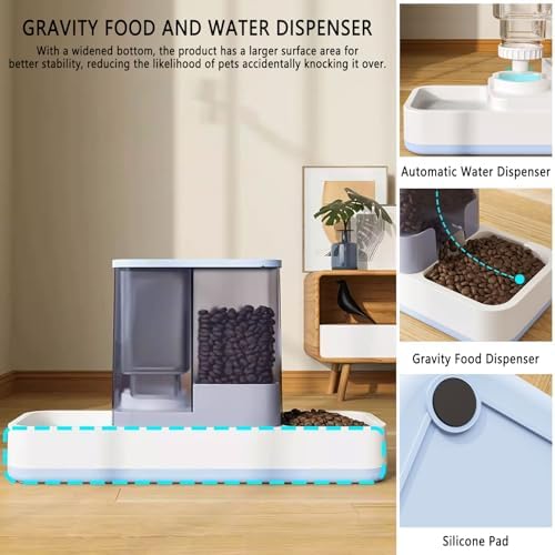 kathson Gravity Cat Food and Water Dispenser Automatic Dog Feeder Waterer 2 in 1 Auto Pet Food and Water Bowl Set Self Feeding for Puppy Kitten，Blue - Image 3