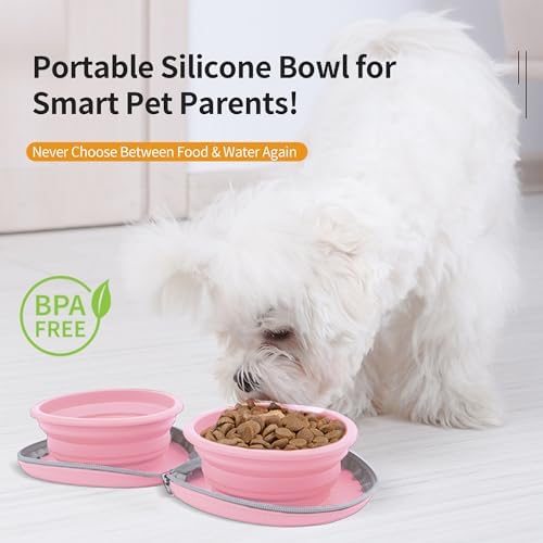 Collapsible Dog Bowls, 2-in-1 Pet Travel Food Water Feeder Pink - Image 4