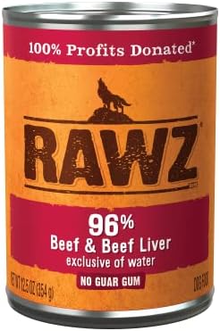 Rawz 96% Meat Canned Wet Food for Dogs 12 Pack/ 12.5 oz. Cans (Beef/Beef Liver) by RawzNaturalPetFood