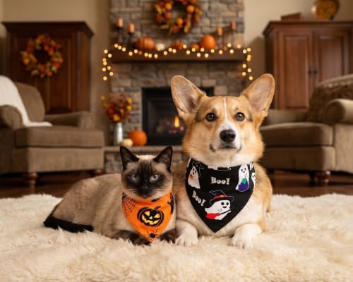 Halloween Dog Bandanas 2PCS Pumpkin Pet Scarf Small Dogs Cats - Image 5