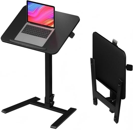 Monomi 25“ Mobile Folding Desk,Pneumatic Sit-Stand Table,No Assembly,Black | Height Adjustable Rolling Laptop Desk,Space-Saving Portable Small Desk with Wheels,Ideal for Home Office,Craft & Study by MONOMI