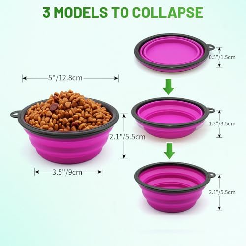 Dog Bowl Pet Collapsible Bowls, 2 Pack Collapsible Dog Water Bowls for Cats Dogs, Portable Pet Feeding Watering Dish for Walking Parking Traveling with 2 Carabiners (Small, Green+Purple) - Image 2