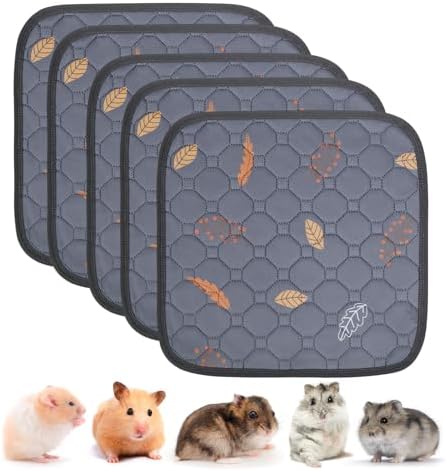 Sunheir Washable Pee Pads for Small Pet 5-Pack, Reusable Pet Training Pads Absorbent & Leak-Free, Waterproof Pee Pads for Dog Cat Rabbit Guinea Pig Hamster, Whelping Pad (Leaves - Deep Grey, 12x12) by SUNHEIR