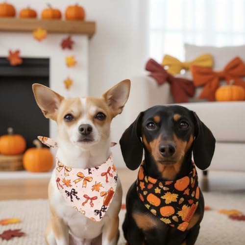 PTDECOR Fall Dog Bandanas, Fall Bow Pumpkin Maple Leaf Pet Scarf, Small - Image 2