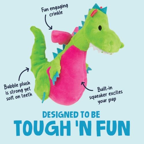 goDog Dragons Pudge Potbelly Plush Dog Toy with Chew Guard Technology, Durable Fabric & Squeaker for Active Play, Green, Medium - Image 2