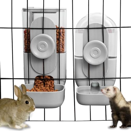 Lemtrflo Rabbit Feeder, Bunny Water Bottle Dispenser, Pet Cage Food Bowl by lemtrflo
