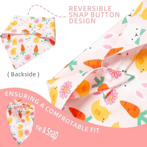 Dog Bandana for Easter Day - Lovely Bunny Carrot Chicken & Daisy Flower Theme, Holiday Pet Costumes Scarf with Adjustable Snap Button, Medium to Large Breeds (30-75lbs) - Image 6