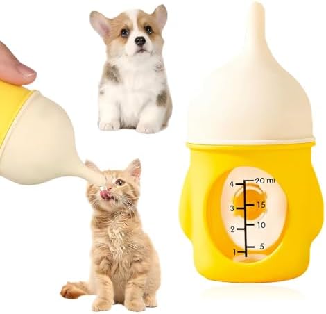 Pet Nursing Bottle, Yellow Animal Feeding Bottles with Soft Silicone Nipple, Anti-Choking Design, Slow Flow Kitten Bottle Feeding kit for Puppies, Kittens and Small Animals (20 ml) by Unknown