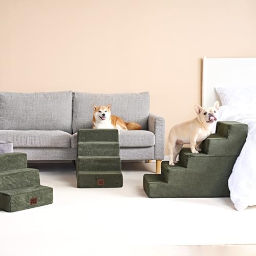 EHEYCIGA Dog Stairs for Small Dogs 13.5" H, 3-Step Dog Steps for Cats, Military Green - Image 4