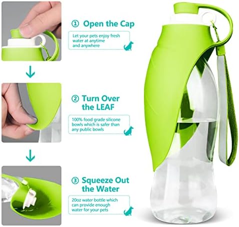 TIOVERY Dog Water Bottle, Portable Pet Water Dispenser Feeder Leak Proof with Drinking Cup Dish Bowl for Outdoor Walking, Hiking, Travel, 20OZ Water Bottle Fit for Small to Large Dogs and Cats Green - Image 4