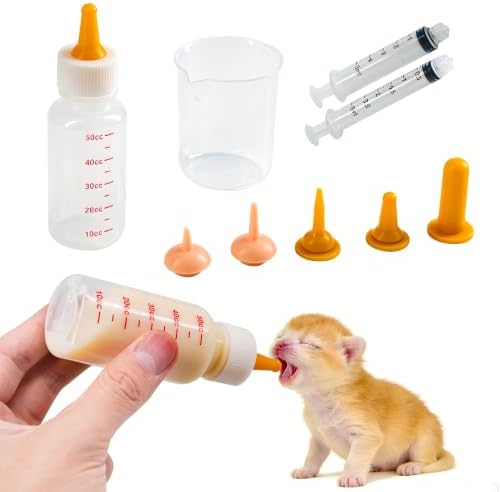 Pet Feeding Bottle and Syringe Set for Puppies and Kittens(1 Bottles,2 Syringes,6 Nipples,1 Storage Measuring Cup) by YeulYuuri