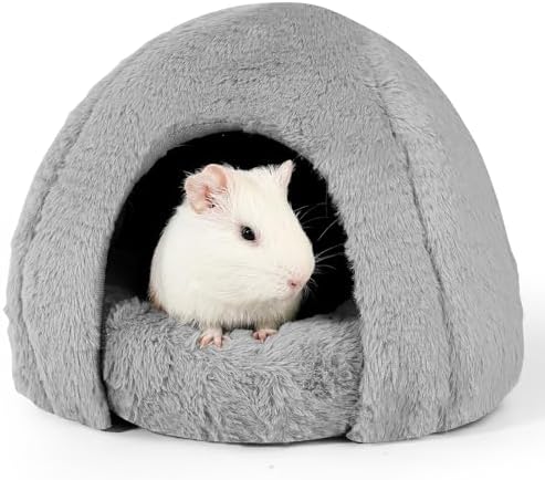 Guinea Pig Hideout - Fluffy Separable Small Pet Bed with Snap Fastener, Cuddler-Style Guinea Pig Bed with Round Shape Surrounds, Igloo Shape, Grey by ONEJU