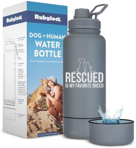 Rubyloo Dog Mom Essentials Bundle - Puffer Tote with Storage Containers (Rust) and 32 oz Water Bottle with Detachable Bowl (Rescued is My Favorite Breed) - Travel Bag and Hydration Set - Image 5