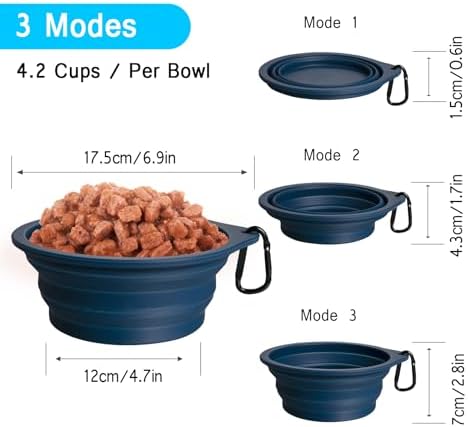 PetBonus 2-Pack Large Silicone Collapsible Dog Bowls, 34oz/1000ml BPA Free Portable Foldable Travel Bowl for Pet Cat, Food Water Feeding Dish for Camping with 2 Carabiners (Army Green, Navy Blue) - Image 3