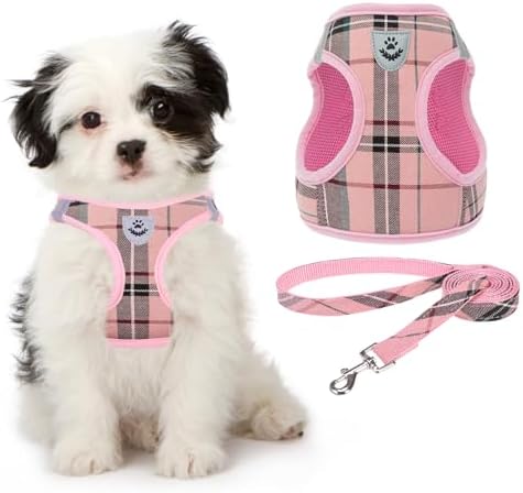 KOOLTAIL Dog Harness for Small Medium Dogs ,Dog Harness and Leash Set, Step in No Pull Soft Mesh Padded Adjustable and Reflective Pet Vest Harness Puppy, Plaid Extra Harness for XS S Dogs, Pink M by KOOLTAIL