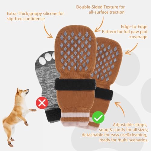 KOOLTAIL Anti Slip Dog Socks Shoes for Hot Pavement to Prevent Licking Paws Scratching, Pet Boots & Paw Protector for Hardwood Floors, Dog Grip Booties for Small Medium Large Senior Dogs, Khaki XS - Image 5