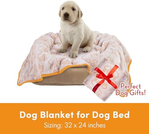 Stuffed Small Beige Premium Soft Dog Blanket, with Flannel Beige Cute Paw Print, 24 * 32 inches, Cat Blanket Puppy Supplies Poodle‌ Dog Products Stuff Essentials - Image 5
