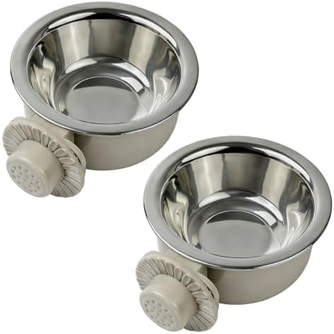 2Pcs Pets Lightweight Stainless Steel Bowl,Removable Stainless Steel Pet Hanging Food Water Feeder Bowl for Puppy Dog Cat Rabbit Ferret Bird Gunea Pigs (Gray-Small) by MRSXXNTY
