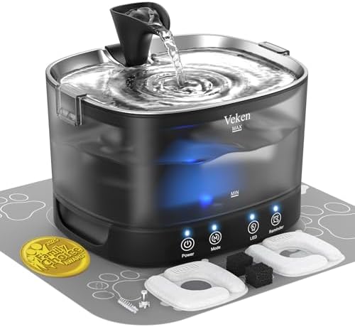 Veken 85oz/2.5L Cordless Cat Water Fountain for Cats, Dogs, Pets, D1 Pro by Veken