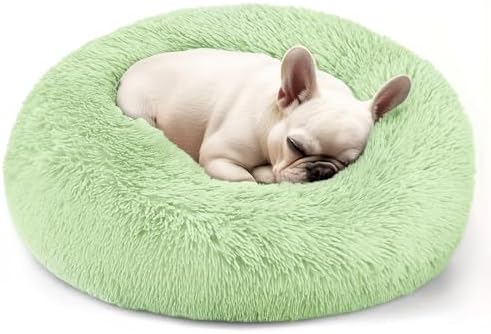 Dogs Bed for Small Dogs, Anti-Anxiety Washable Round Bed (24in Green) by Hoewina