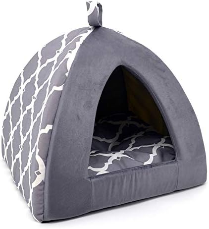 Best Pet Supplies Cat Bed for Indoor Cat, Domed Tent House with Removable Pillow, Covered Cat Cave for Small Dog, Puppies and All Breeds of Cats - Gray Lattice, 16 x 16 x H:14" by BestPetSuppliesLLC