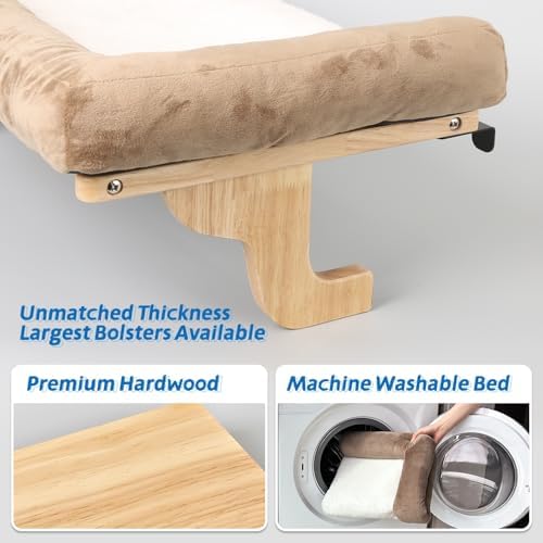 Zakkart Cat Perch for Windowsill with Bolsters (Natural Wood/Brown, XL) - Image 4